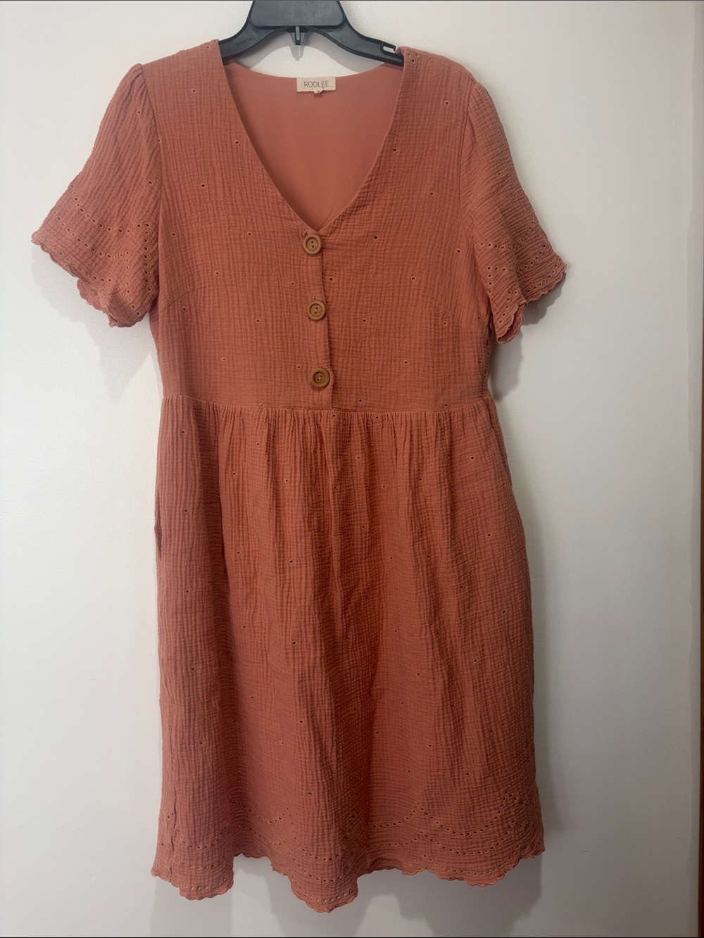 Roolee Rust Terracotta Button-Front Short Sleeve Dress